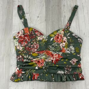 B.O.G. Collective Floral Ruched Smocked Ruffle Crop Adjustable Strap Tank Top